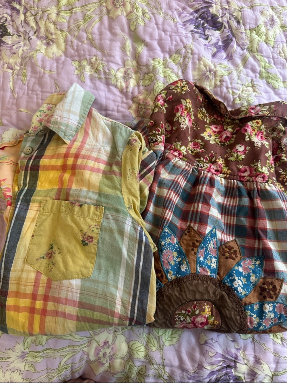 2 April Cornell Floral Plaid Flower Cotton Flannel Styled Button Up Blouse